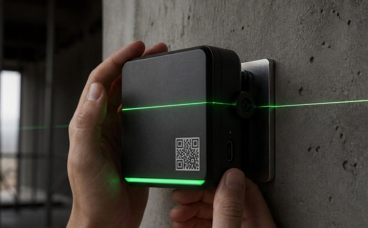 EBEN Box mit grüner Laser-Referenzlinie an der Wand